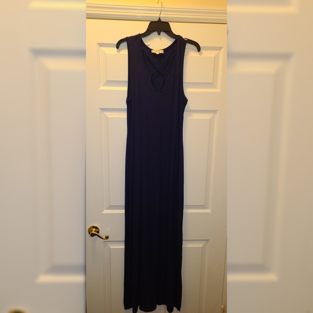 Nave Blue Sleeveless Maxi Dress with Lattice Front